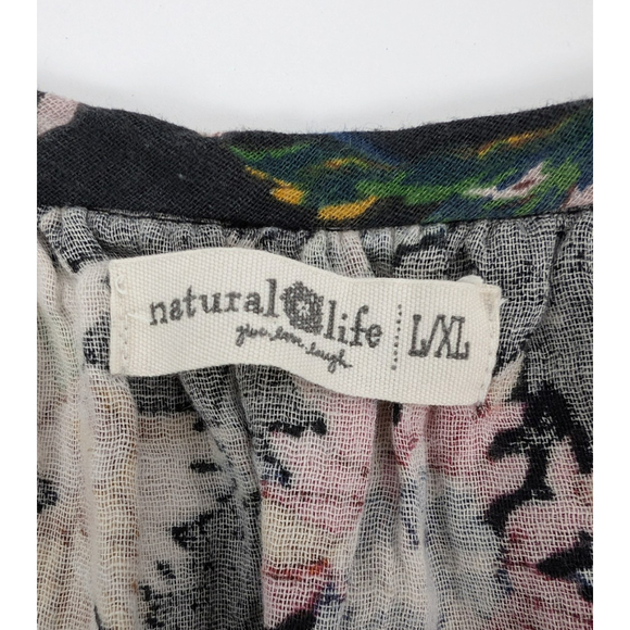 Natural Life Sienna Mini Dress Black Floral Size L XL Cottagecore Boho Peasant - Picture 8 of 12